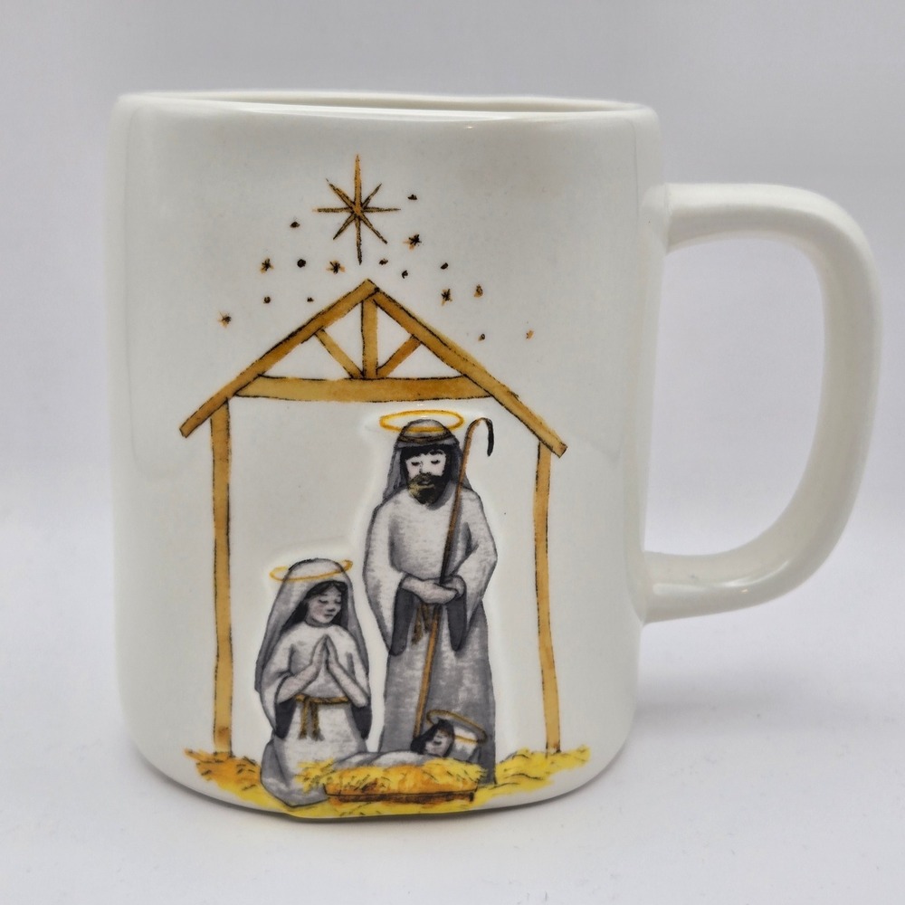 Rae Dunn Mug Nativity Scene Luke 2:7 Christmas Ceramic Jesus Mary Joseph Manger